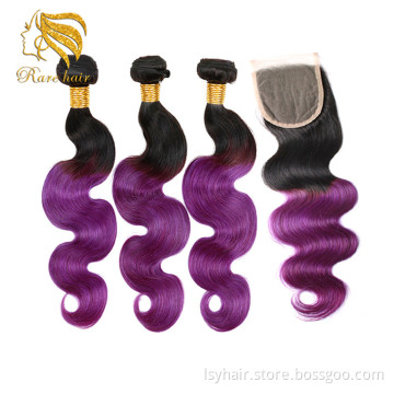 Rare 3 Bundles Brazilian Body Wave Purple Ombre Color Hair Bundles, Colored Weave Hair Styles